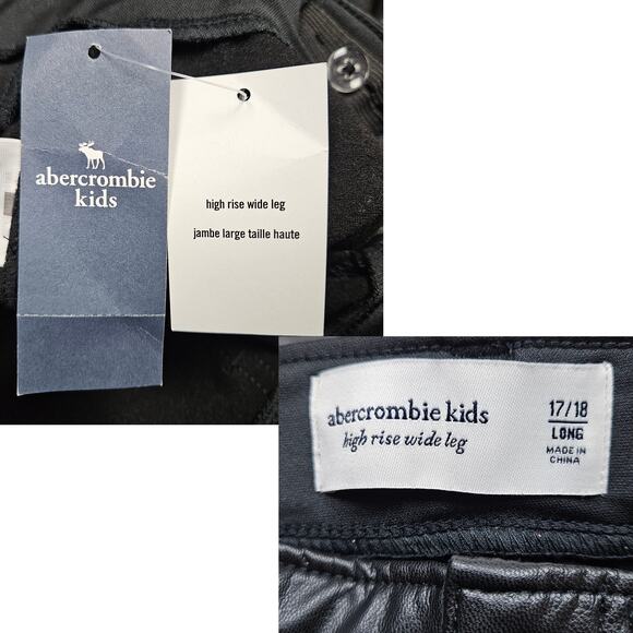 NWT Abercrombie and Fitch Kids Pants Black Vegan Leather Cargo Wide Leg Pants - Picture 8 of 9
